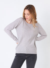 Pull femme cachemire et laine gris nacré fabriqué en France