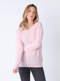 Pull femme cachemire et laine rose pâle fabriqué en France