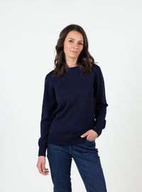 Pull épais femme en laine mérinos bleu marine