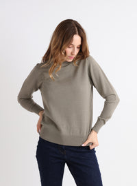 Pull femme laine vert olive col rond