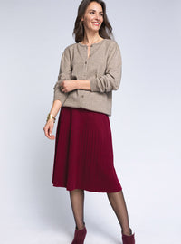 jupe plissée midi femme en laine mérinos rouge bordeaux