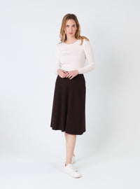 Jupe plissée femme laine mérinos Marron Chocolat – vue de face