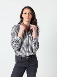 Chemisier femme à carreaux noirs en coton bio