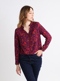 blouse femme motif floral violine viscose