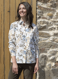 chemisier femme en coton floral bleu