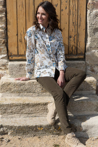 Chemisier femme coton floral bleu