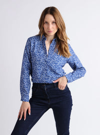 Chemisier femme coton fleurs bleues fabriqué en France