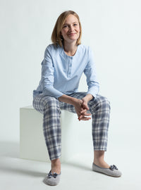 Pyjama femme en coton carreaux bleus
