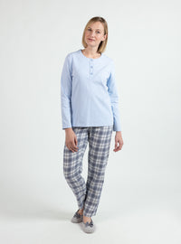 Pyjama femme en coton carreaux bleus