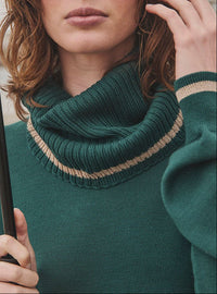 Col Anaïs iC x LF vert nuit en laine avec une bande en lurex couleur or