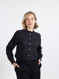Chemisier femme noir en viscose avec volants