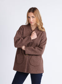 manteau court femme laine bouillie marron glace