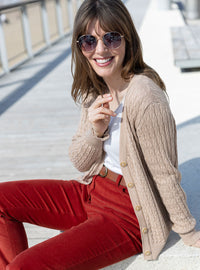 Gilet femme laine mérinos beige chaud fabriqué en France