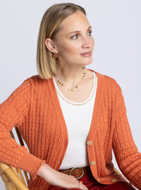 Gilet femme laine mérinos orange tendre fabriqué en France