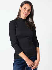 Pull chaussette femme laine et soie noir col cheminée