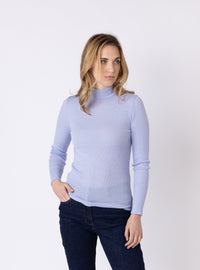 pull chaussette femme col montant bleu ciel laine et soie