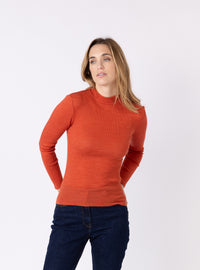 Pull chaussette femme col montant laine et soie orange – vue de face