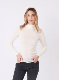 Pull chaussette femme col roulé laine et soie blanc naturel – vue de face