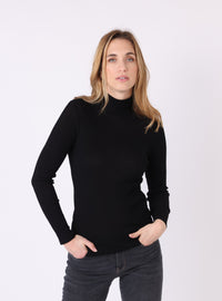 Pull chaussette femme col roulé laine et soie noir – vue de face