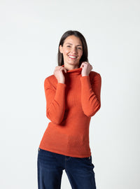 Pull chaussette femme col roulé laine mérinos et soie orange