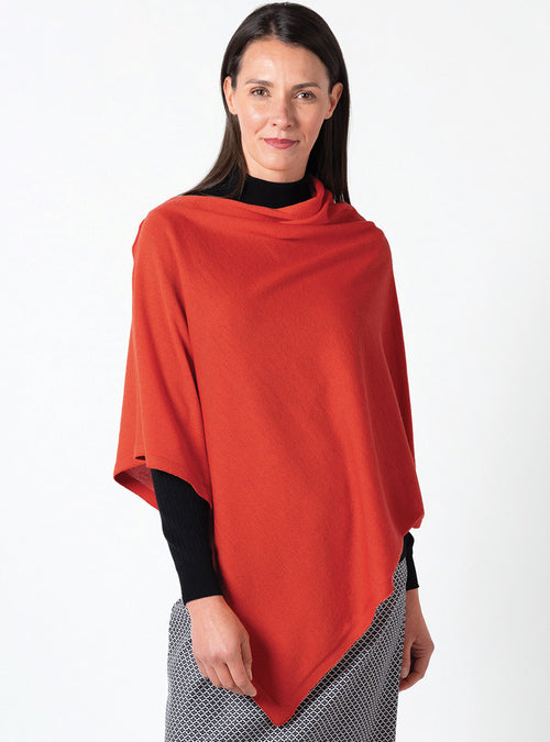 Poncho femme laine mérinos orange fruité fabriqué en France