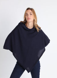 Poncho femme laine mérinos bleu marine fabriqué en France
