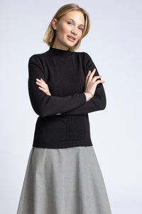 Pull intégral femme en laine merinos noir