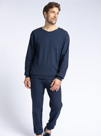 pyjama homme en coton bleu marine