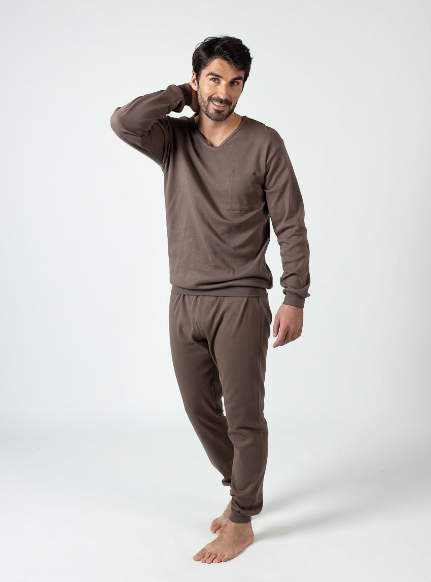 Pantalon Pyjama Long Coton à Carreaux Marron – Confort Hiver Ultra-Doux, Homme & Femme, Grandes Tailles, Idéal Pour Détente & Nuit