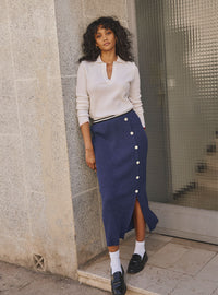 jupe charlotte bleu mouliné taille élastiquée rayée