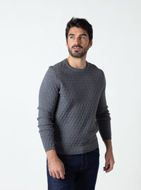 Pull homme effet damier gris minerais