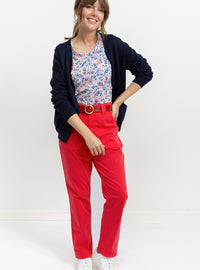 pantalon femme taille haute rouge coton