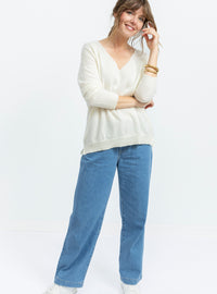 jean large femme coton recycle bleu indigo clair