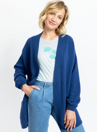 veste femme bleu denim en maille douce