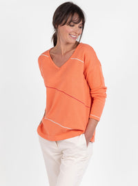 pull-femme-col-v-orange-melon