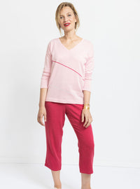 pull femme rose pâle à col V