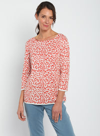 pull femme jacquard leopard orange terracotta made in france