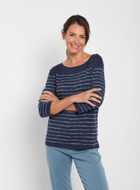 pull femme bleu marine rayé maison solfin
