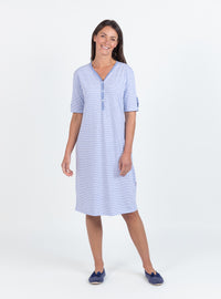 chemise-de-nuit-femme-coton-raye-bleu