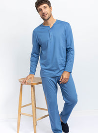 pyjama homme bleu en coton fabriqué en France