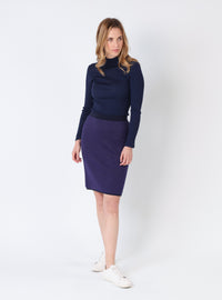 jupe droite femme laine mérinos bleu marine made in France