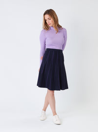 Jupe plissée femme en laine mérinos bleu marine