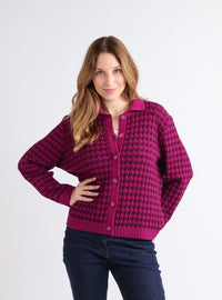 Veste femme en laine mérinos Violet Améthyste vue de face