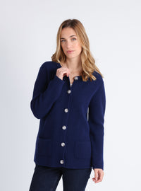 Cardigan femme en laine mérinos extrafine Bleu Indigo – vue de face