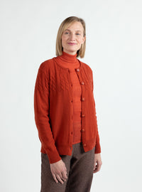 Cardigan femme en laine extrafine mérinos orange brûlé