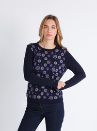 pull jacquard femme laine mérinos bleu