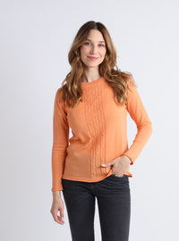 pull torsadé femme laine mérinos orange léger