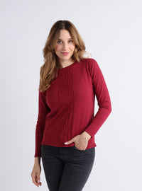 Pull femme laine mérinos torsadé rose pourpre