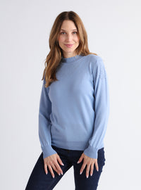 pull femme laine mérinos bleu aster made in France