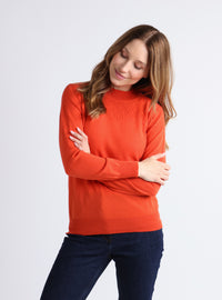 Pull femme laine mérinos orange fruité